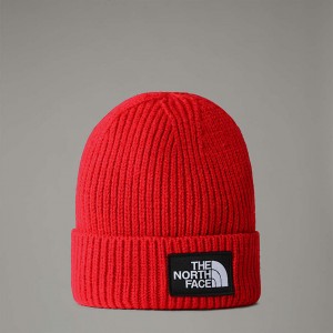 Men The North Face Logo Box Cuffed Beanie Red | NF0A42B7D