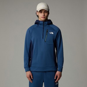 Men The North Face Mountain Athletics 1/4 Zip Hooded Fleece Pullover Blue | NF0A33X0V