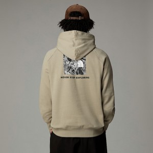 Men The North Face Raglan Redbox Graphic Hoodie Beige | NF0A07P8P