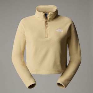Women The North Face 100 Glacier Cropped 1/4 Zip Fleece Pullover Khaki | NF0A80P1Z