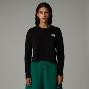 Women The North Face Cropped Long-Sleeve Simple Dome T Shirts Black | NF0A35Z3M