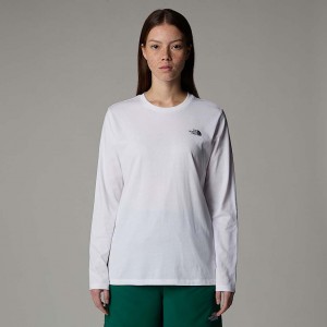 Women The North Face Long-Sleeve Simple Dome T Shirts White | NF0A76X4A