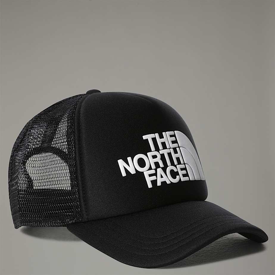 Men The North Face Logo Trucker Caps Black | NF0A19X5A